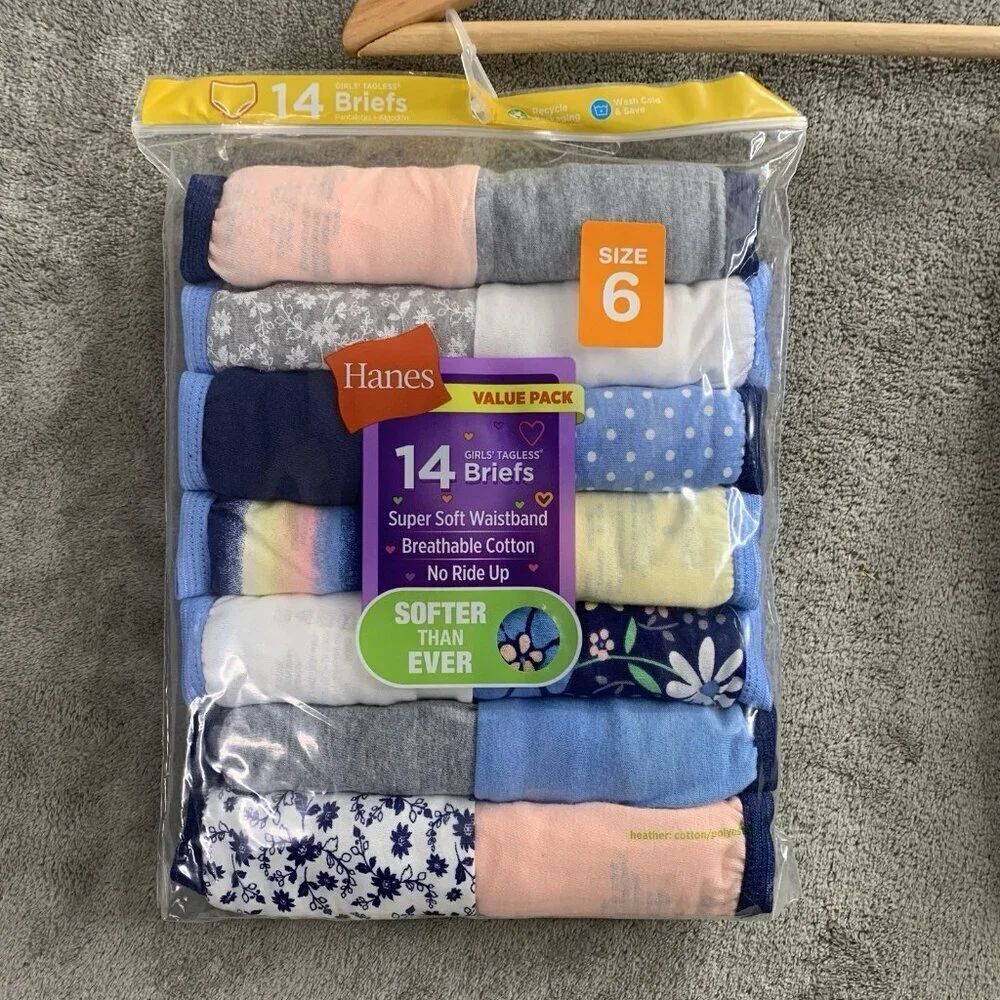 Hanes Briefs Youth Girls Size 6 Tagless Soft Breathable Cotton Lot Of 28 Undies